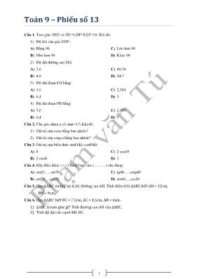 Toán 9  Phiếu số 13